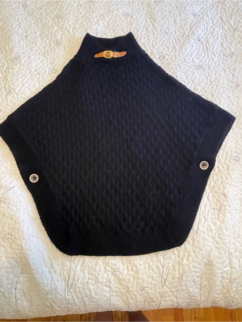 Black Cable-Knit Mock Neck Women’s Sweater Poncho